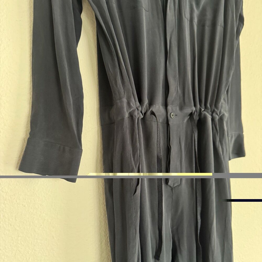 Superfine 100% Silk Made In Italy Gray Button Front Jumpsuit Sz S Quiet Luxury - Picture 9 of 16